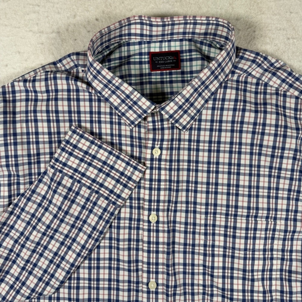 UNTUCKit Mens XXXL Performance Plaid Button Down Shirt Navy Blue Red Stretch 3XL